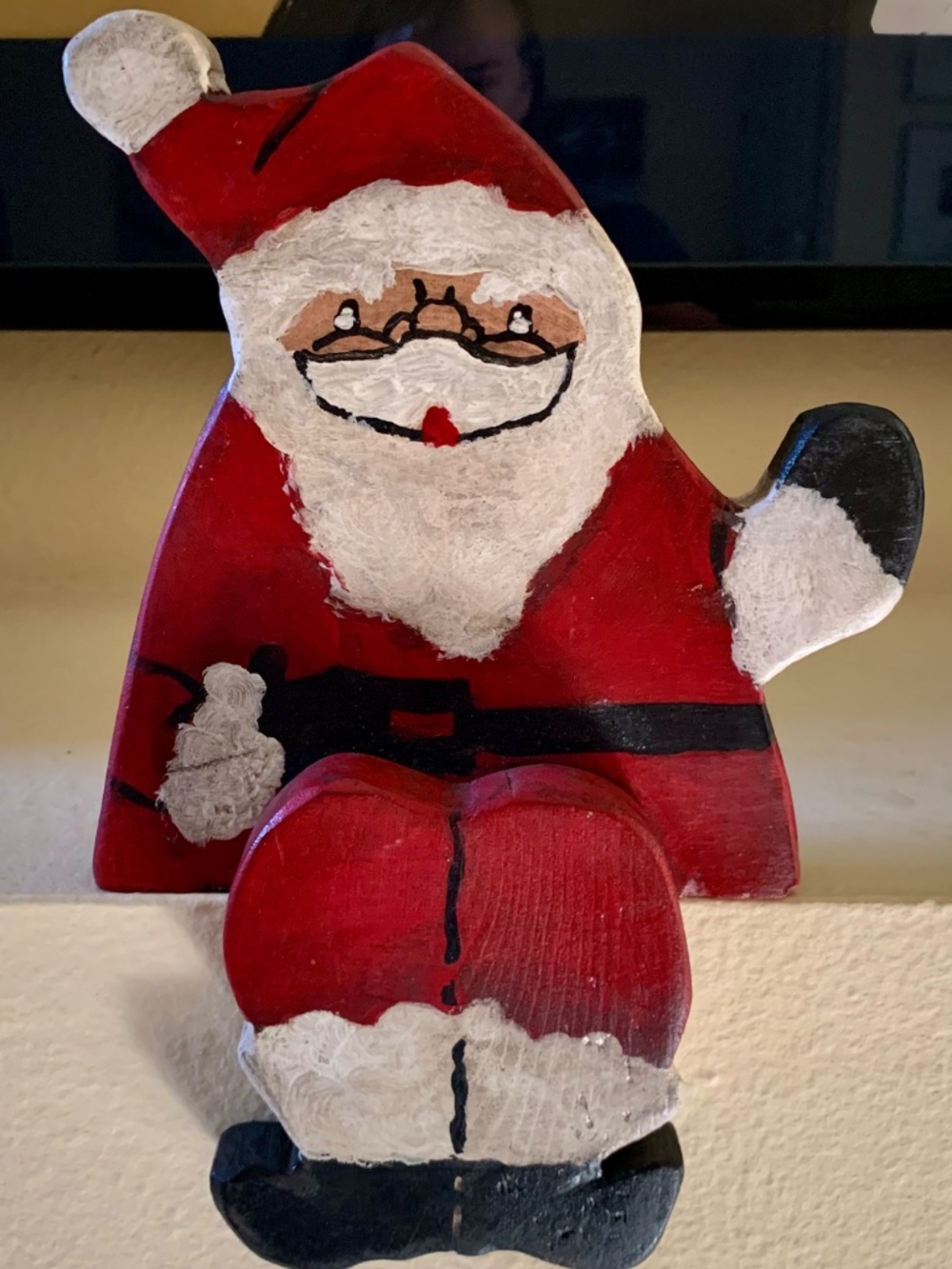 Folk Art Wooden Santa Shelf Sitter | 10” | Hand-Painted Vintage Handmade